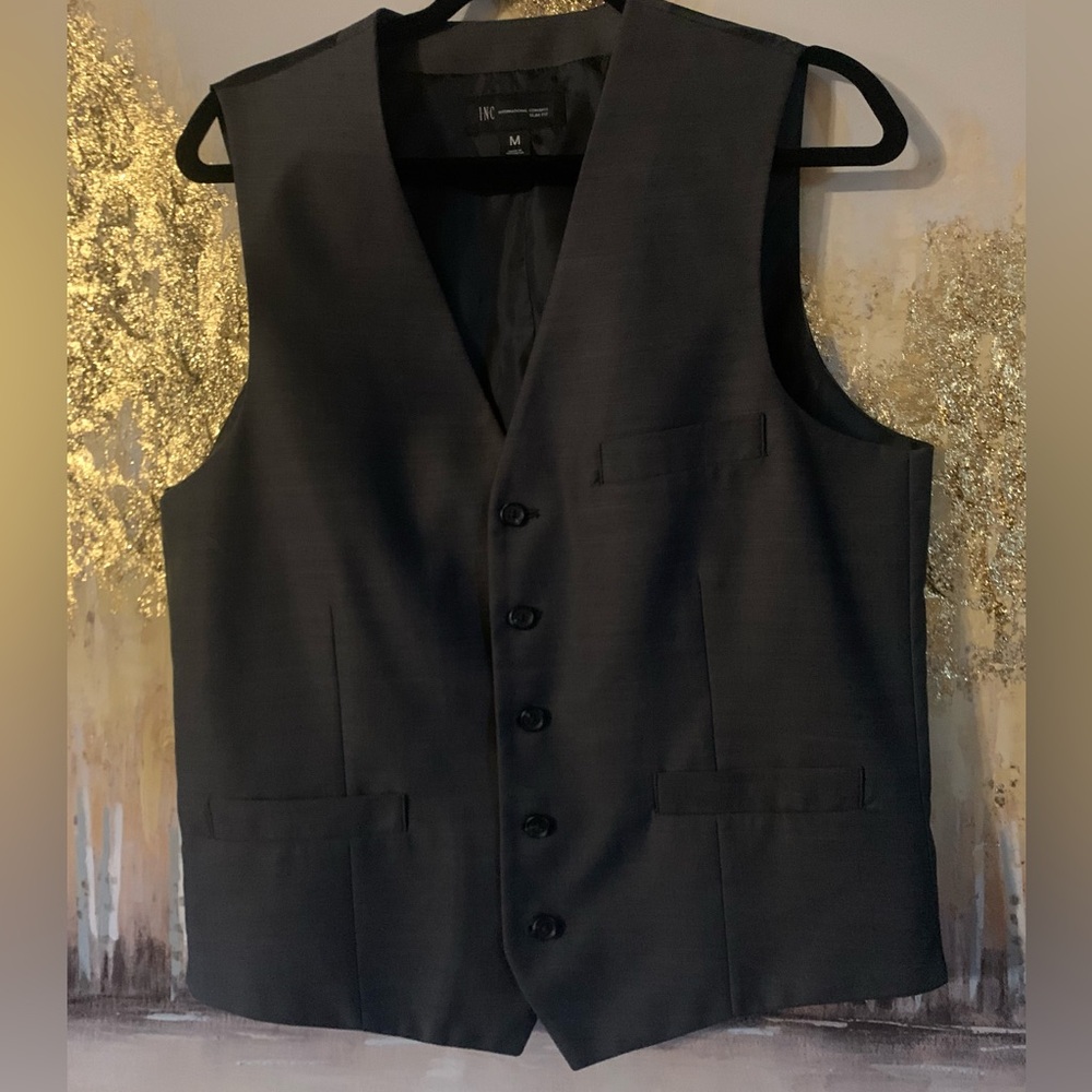 INC International Concepts Men Gray Formal Vest V-neck M NWOT